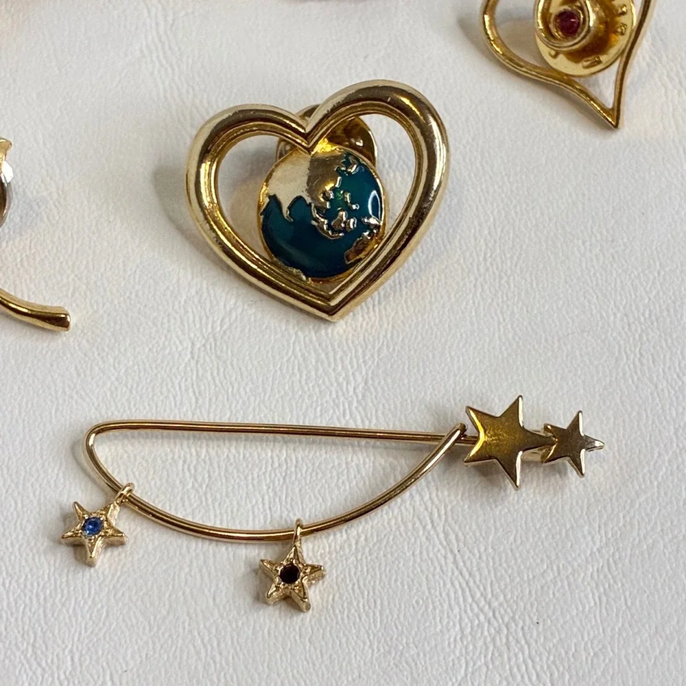 Vintage Pin Lot Avon Heart World Star Stick Pins Gold Tone Jewelry 7 Pieces